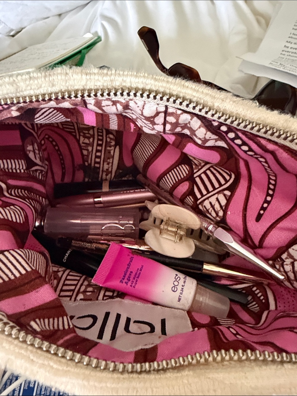 Pink Patterned Cosmetic Pouch with Bold Print Interior